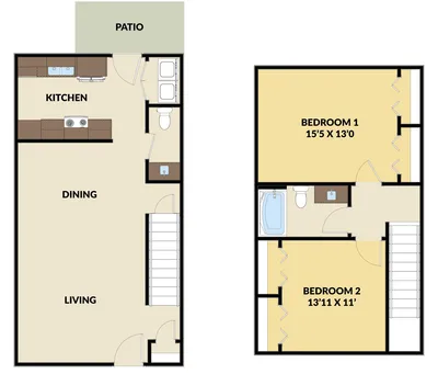 2 BED, 1.5 BATH TOWNHOME